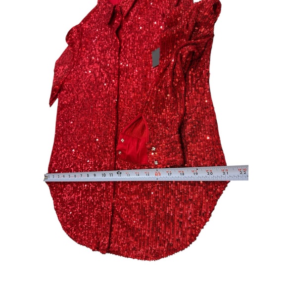 VINCE CAMUTO Sequin Shirt, Long Sleeve, Snaps-Up, Color Ultra Red, Size Large - Picture 9 of 10